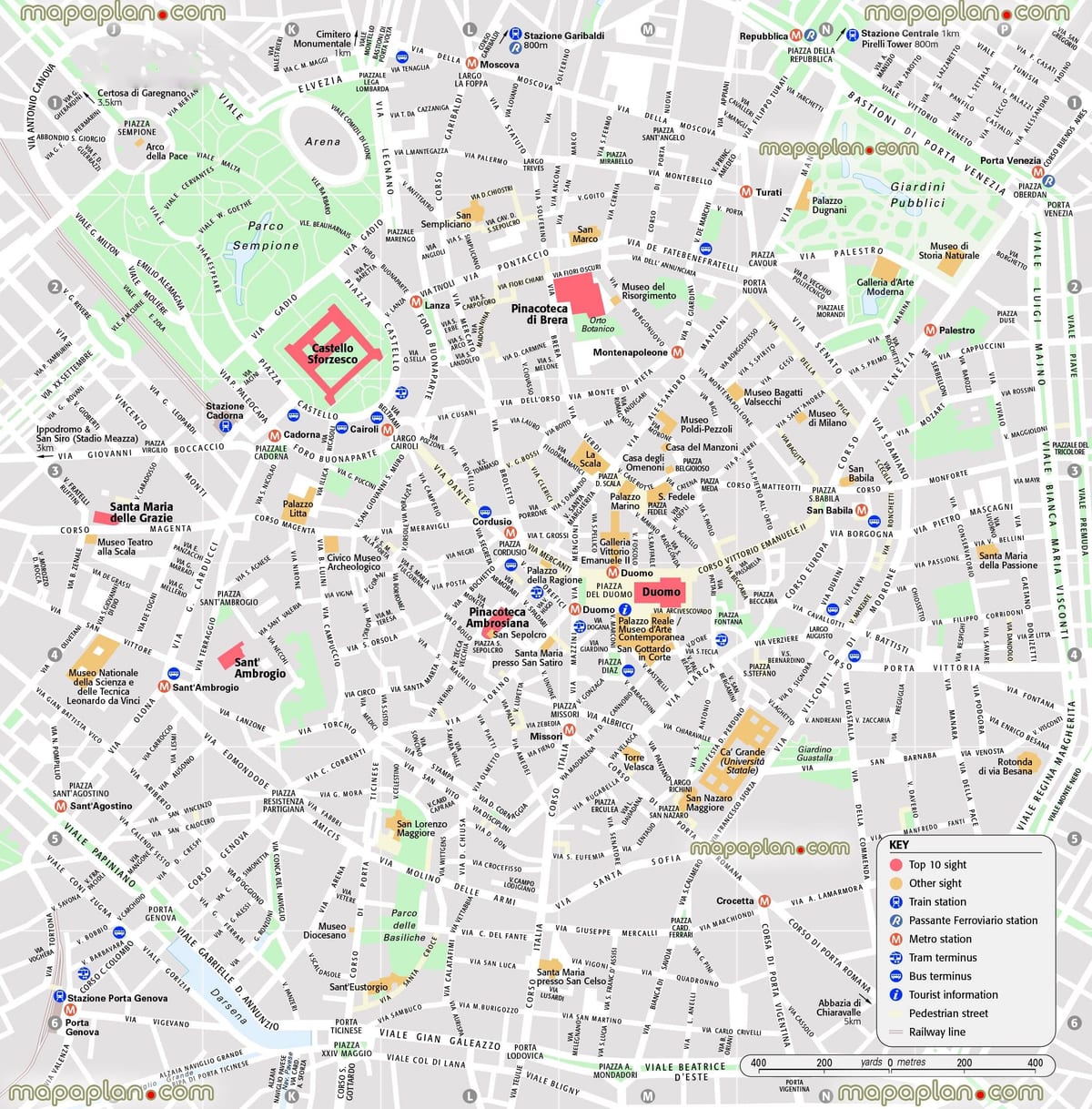 karta över centrala milano, italien