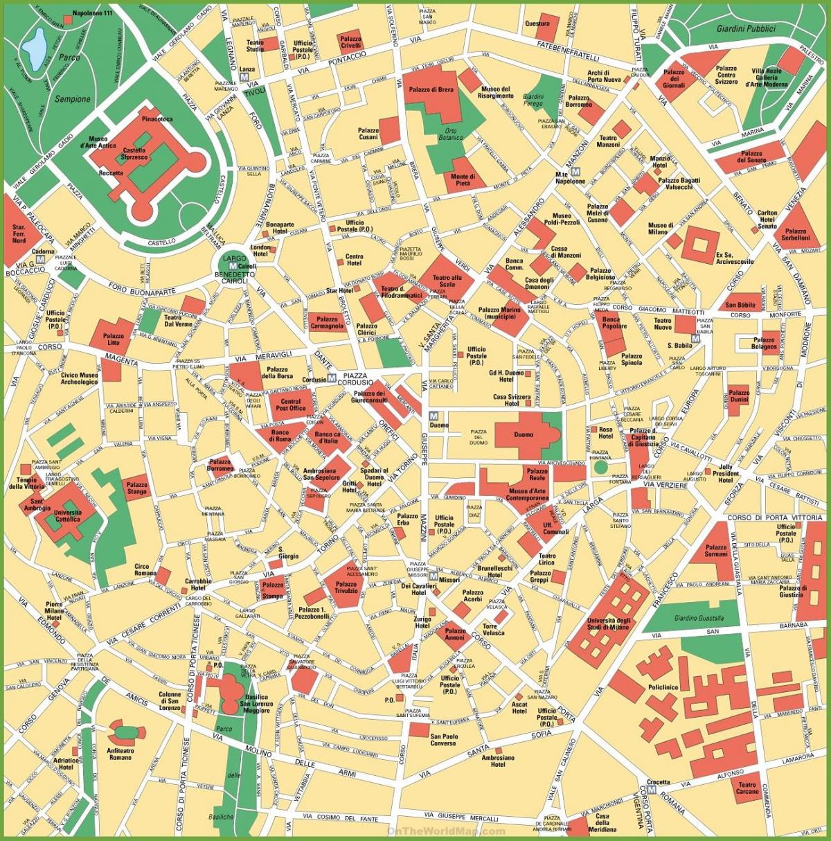 stad karta över milano italien