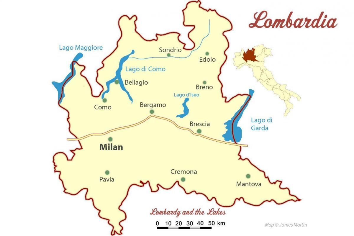 karta över milano, lombardiet