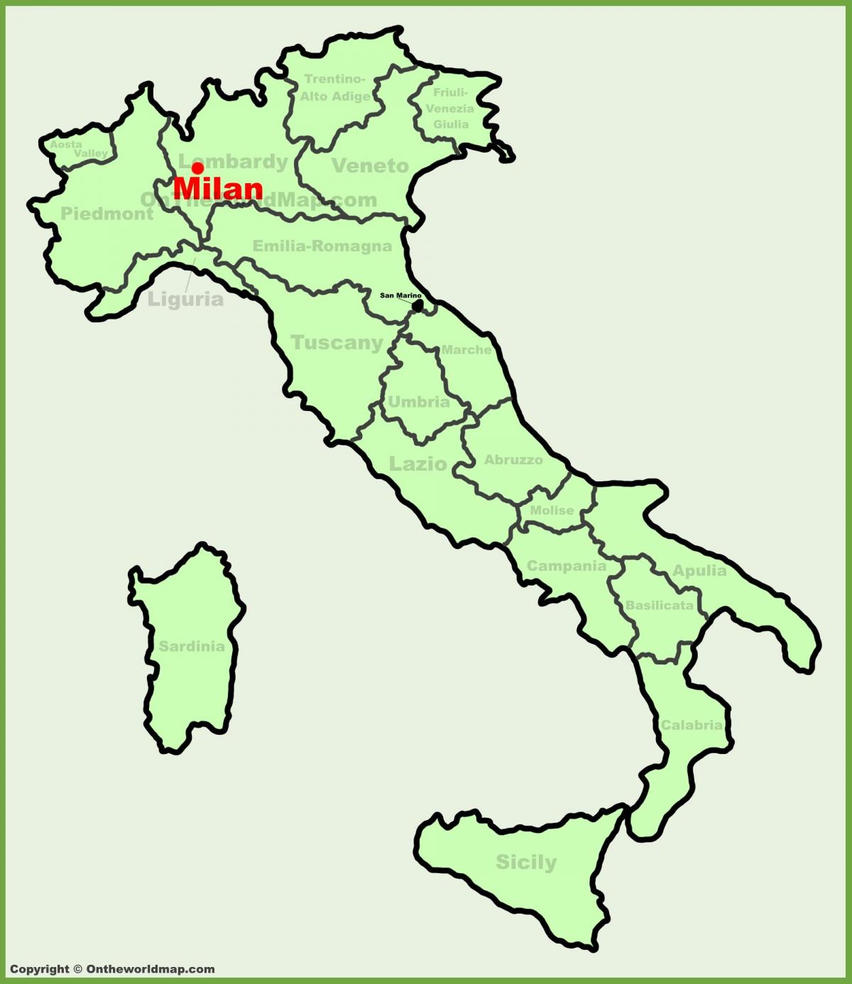 karta över italien visar milano