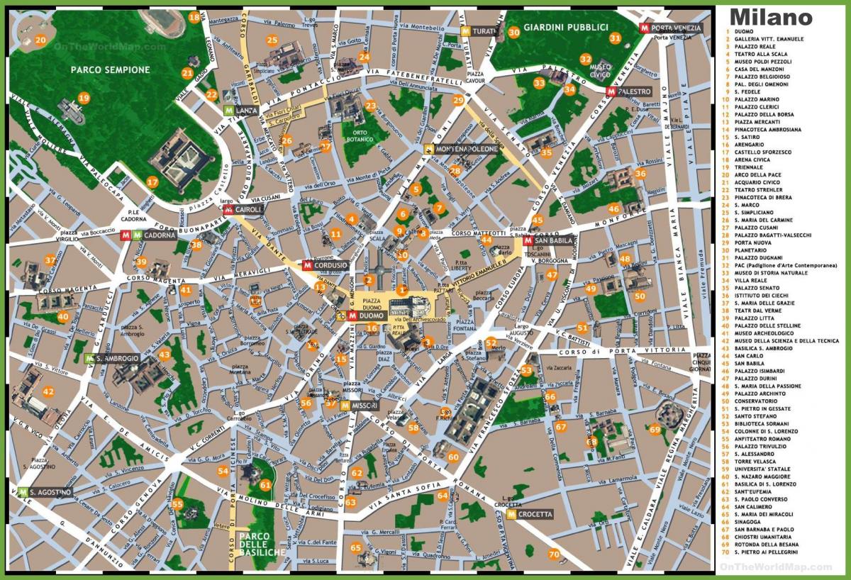 karta över milano italien turistattraktioner